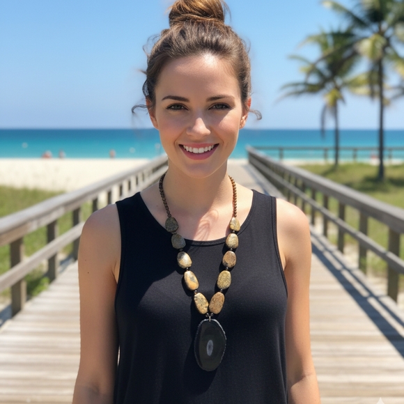 Jewelry - Brown and Black Onyx Agate Necklace